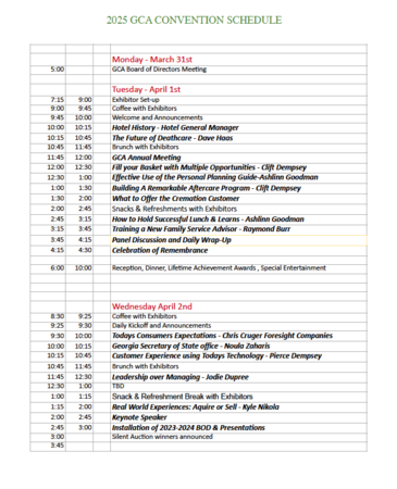 Schedule 2025 Convention